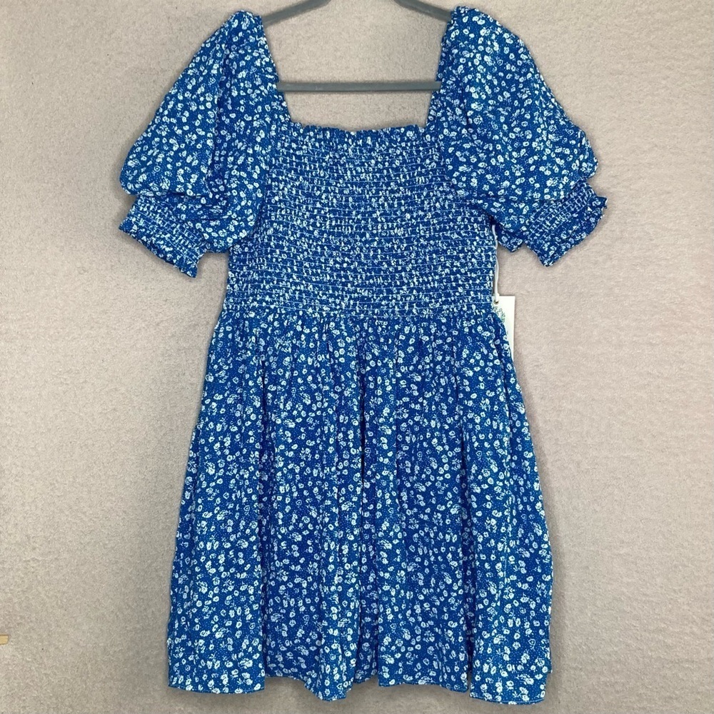 NEW Hyacinth House Floral Puff Sleeve Mini Dress Women’s S Blue Tuckernuck Party - Picture 6 of 16